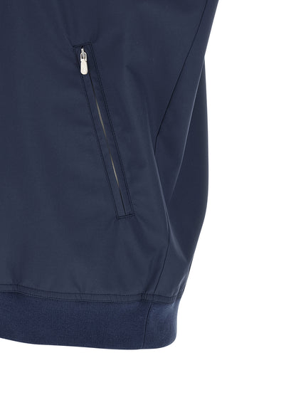 Vest by Brunello Cucinelli for men in nylon polyester polyurethane blue showcases a dynamic silhouette, perfectly balancing breathable-design & pockets with a dynamic for a sophisticated, high-fashion look.