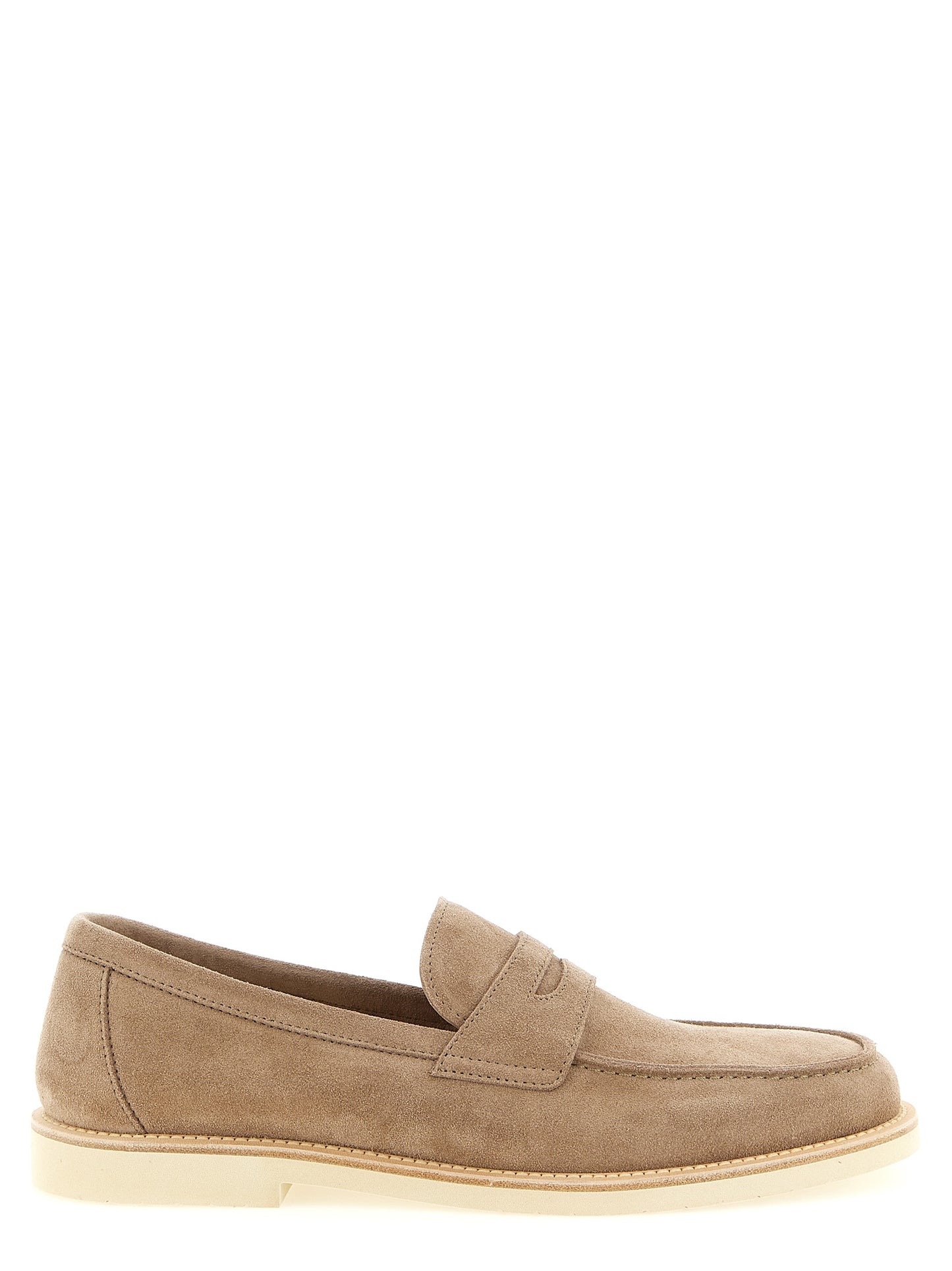 Loafer Slip-On Shoes by Brunello Cucinelli for men in tu & calfskin suede leather beige showcases a timeless silhouette from the Men's TU & Calfskin Suede Leather Loafer Slip-On Shoes collection, featuring a timeless and for a timeless finish.