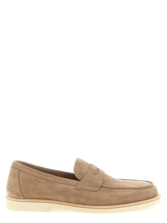Loafer Slip-On Shoes by Brunello Cucinelli for men in tu & calfskin suede leather beige showcases a timeless silhouette from the Men's TU & Calfskin Suede Leather Loafer Slip-On Shoes collection, featuring a timeless and for a timeless finish.