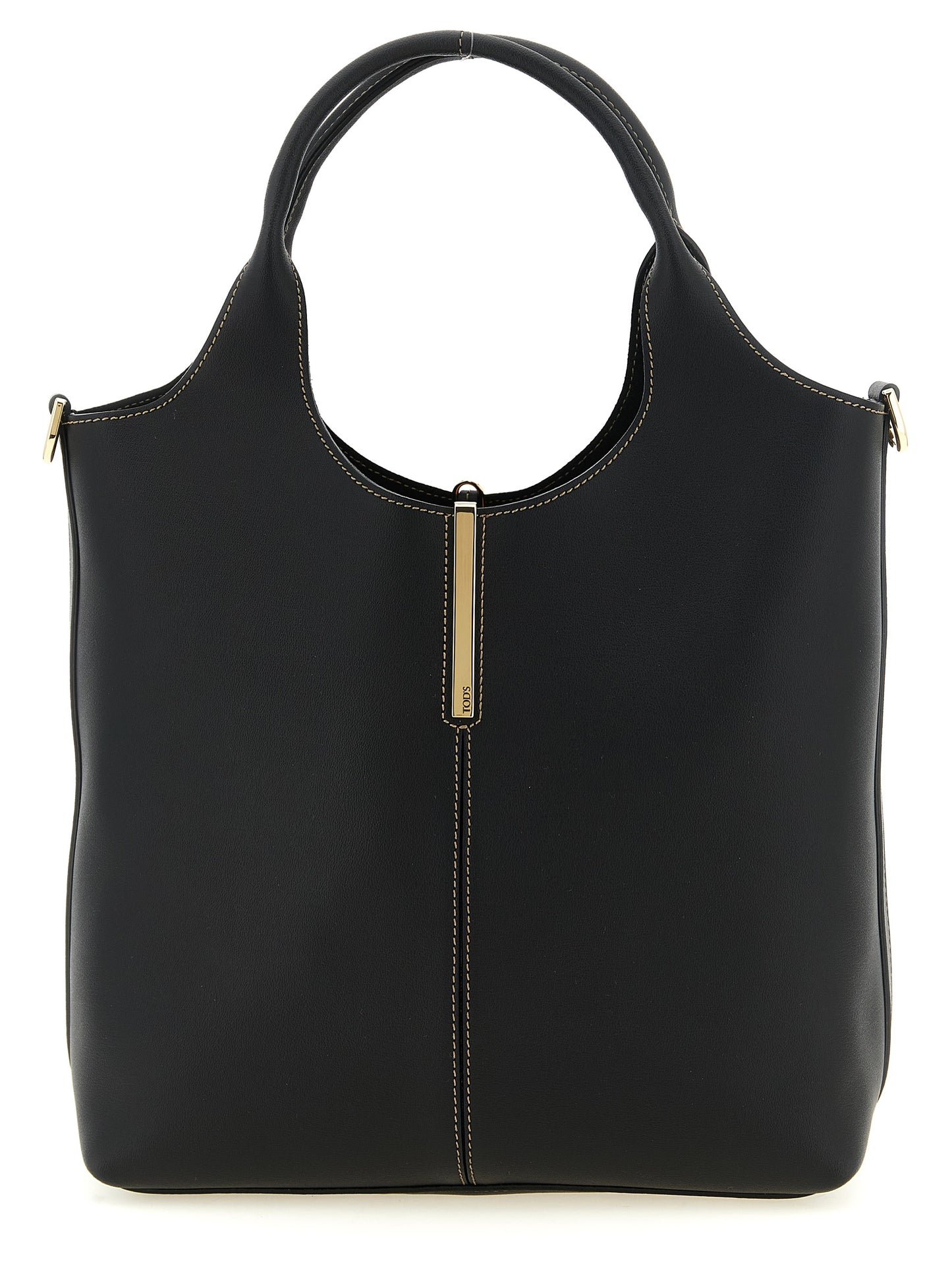 Small Tote Bag by Tod's for women in calfskin leather black & gold features a urban sophisticate Calfskin Leather Small Tote Bag design with a secure hook, ample , and versatile shoulder-strap, handle & detachable-strap for a urban sophisticate finish.