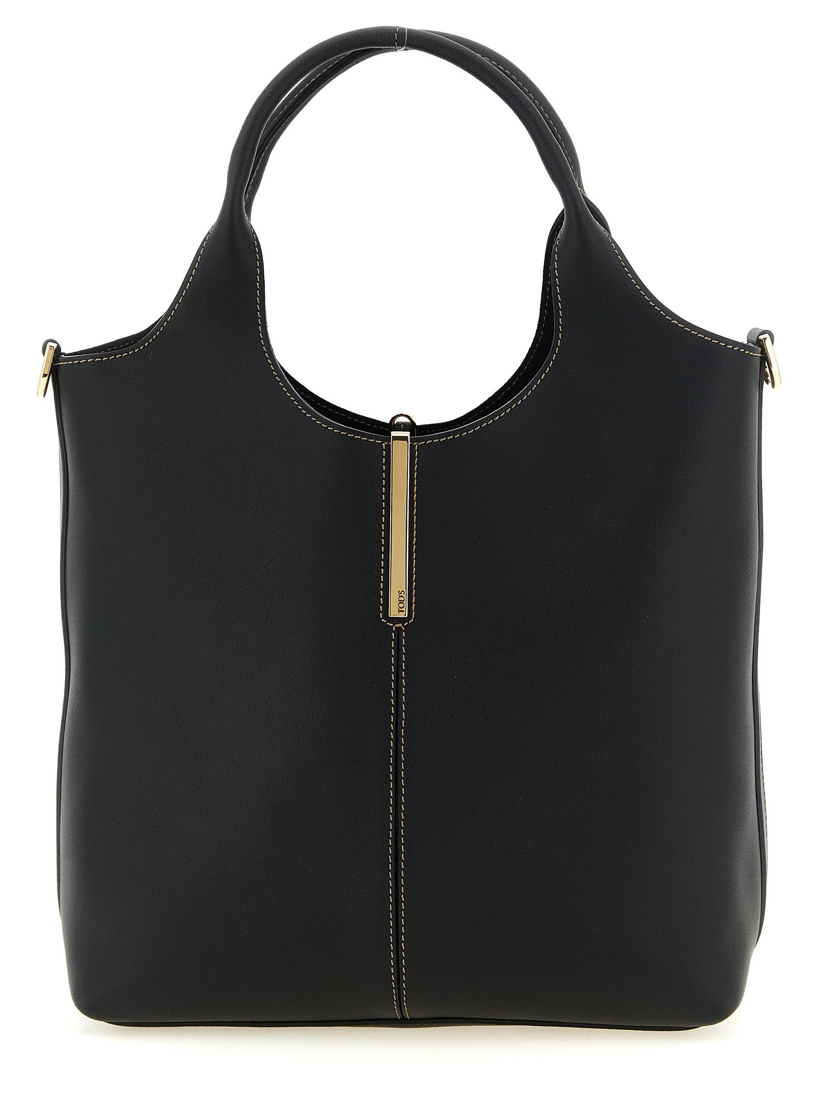 Small Tote Bag by Tod's for women in calfskin leather black & gold features a urban sophisticate Calfskin Leather Small Tote Bag design with a secure hook, ample , and versatile shoulder-strap, handle & detachable-strap for a urban sophisticate finish.