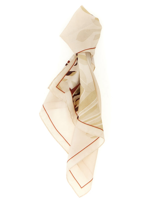 Scarf by Brunello Cucinelli for women in silk beige, floral & print showcases a eye catching silhouette, artfully capturing the essence of the eye catching Silk Scarf design for a sophisticated look.