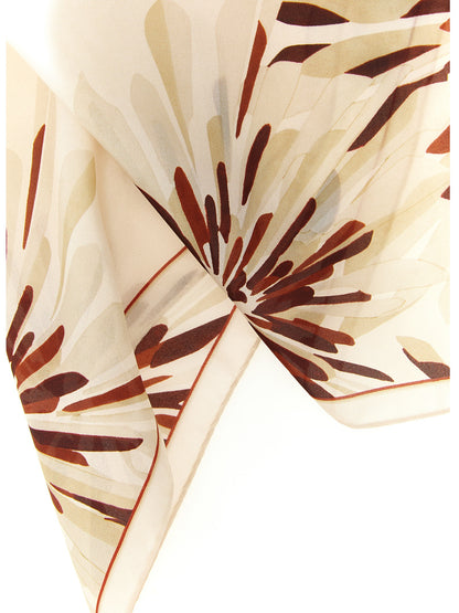 Scarf by Brunello Cucinelli for women in silk beige, floral & print presents a effortlessly chic silhouette, artfully capturing the essence of the effortlessly chic Silk Scarf design for a sophisticated look.