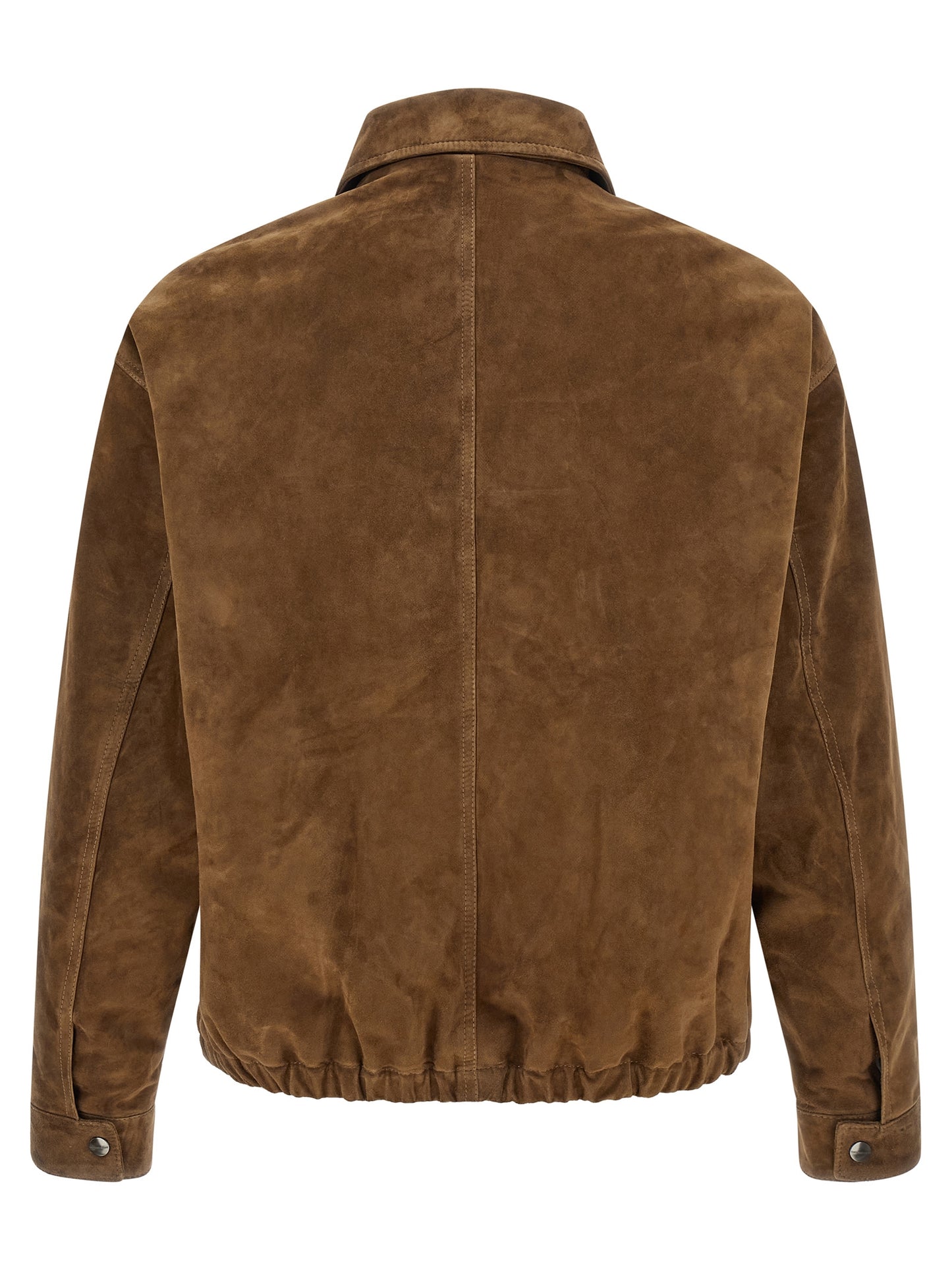 Jacket by GIORGIO BRATO for men in bos taurus suede calfskin leather brown presents a authentic silhouette, artfully detailed with a authentic shirt-collar neckline and functional for a premium authentic finish.