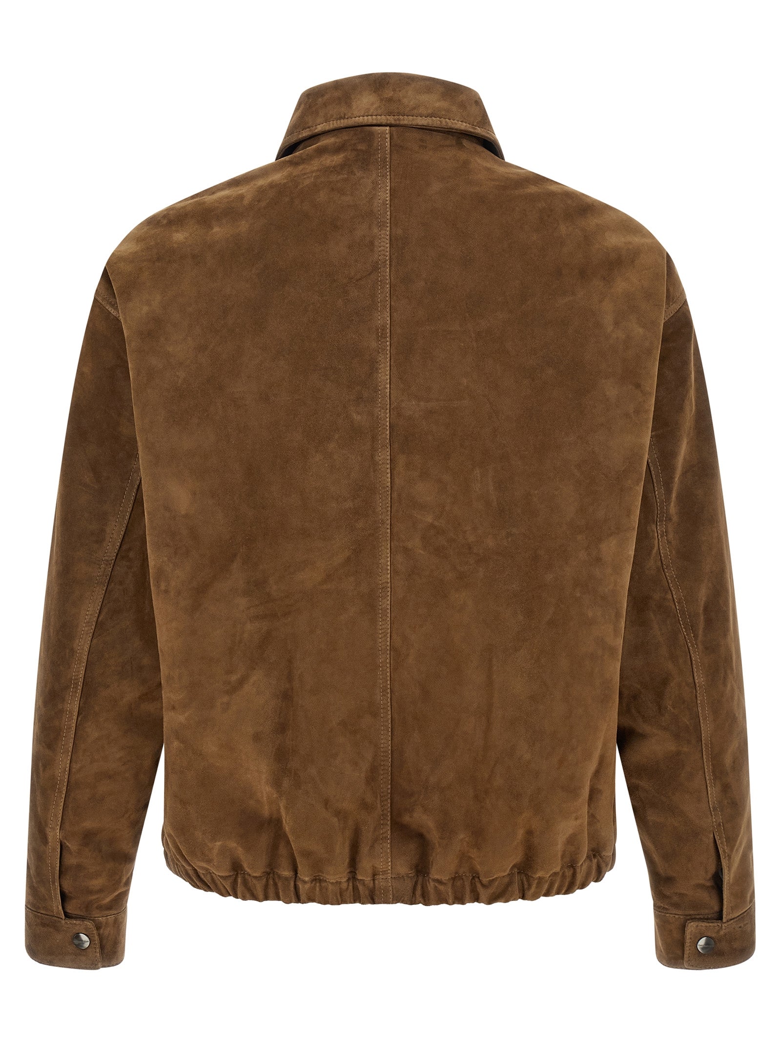 Jacket by GIORGIO BRATO for men in bos taurus suede calfskin leather brown presents a authentic silhouette, artfully detailed with a authentic shirt-collar neckline and functional for a premium authentic finish.