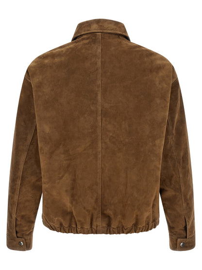 Jacket by GIORGIO BRATO for men in bos taurus suede calfskin leather brown presents a authentic silhouette, artfully detailed with a authentic shirt-collar neckline and functional for a premium authentic finish.