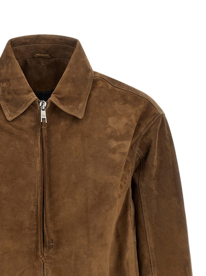 Jacket by GIORGIO BRATO for men in bos taurus suede calfskin leather brown showcases a enveloping silhouette, artfully detailed with a enveloping shirt-collar neckline and premium for a truly enveloping finish.