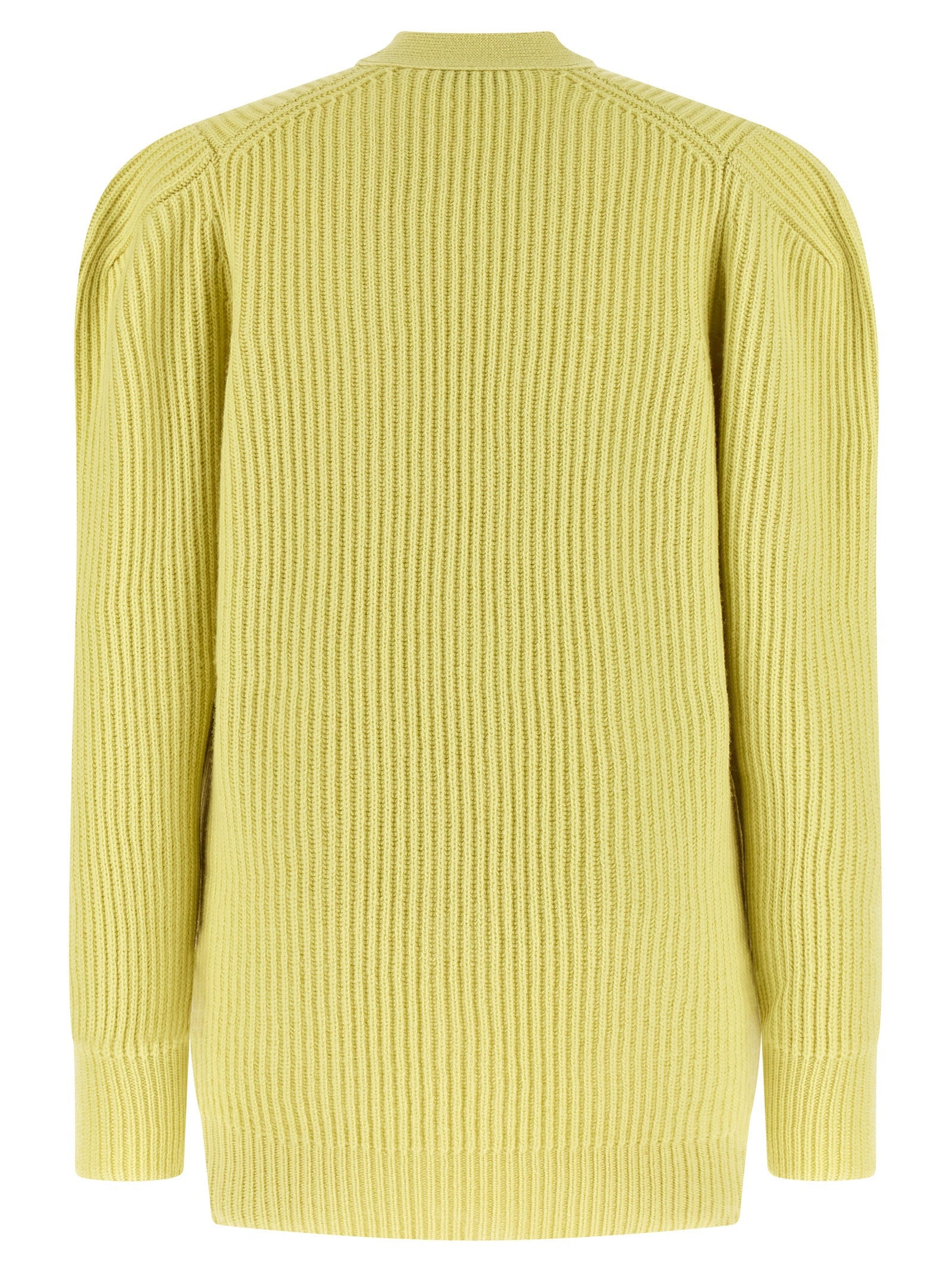 Cardigan by Stella McCartney for women in virgin wool & leather bicolour & yellow features an impeccable silhouette, showcasing a sophisticated v-neck neckline and detail for a truly impeccable finish.