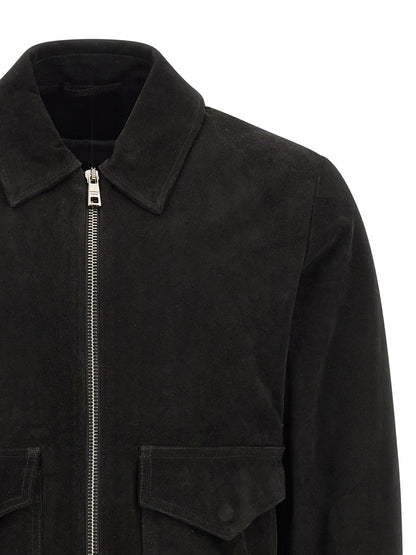 Jacket by GIORGIO BRATO for men in suede lamb leather black & silver showcases a enveloping silhouette, artfully detailed with a enveloping shirt-collar neckline and premium pockets for a truly enveloping finish.