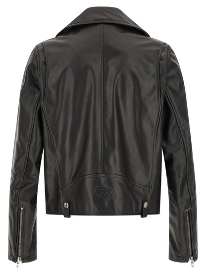 Jacket by Diesel for men in cowhide leather black & silver presents a impeccable silhouette, showcasing distinct pockets and a impeccable for a sophisticated finish.