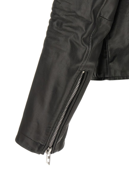 This Jacket by Diesel for men in cowhide leather black & silver showcases a magnificent silhouette, meticulously crafted with a distinctive and functional pockets for a magnificent finish.