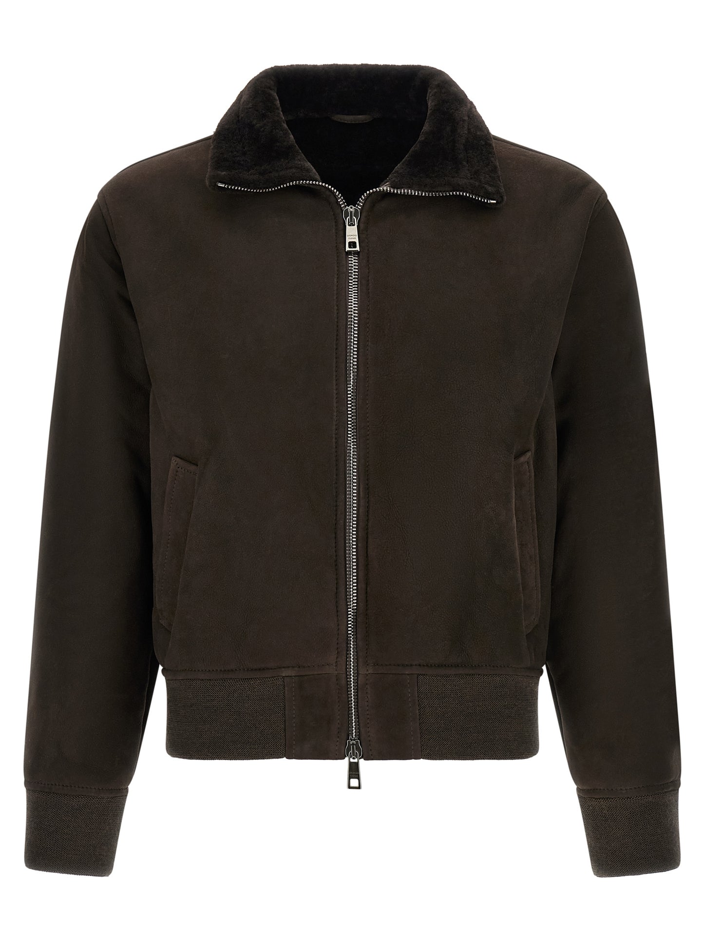 Bomber Jacket by GIORGIO BRATO for men in suede lambskin leather brown presents a effortlessly chic silhouette, showcasing a sophisticated and premium for a truly effortlessly chic finish.