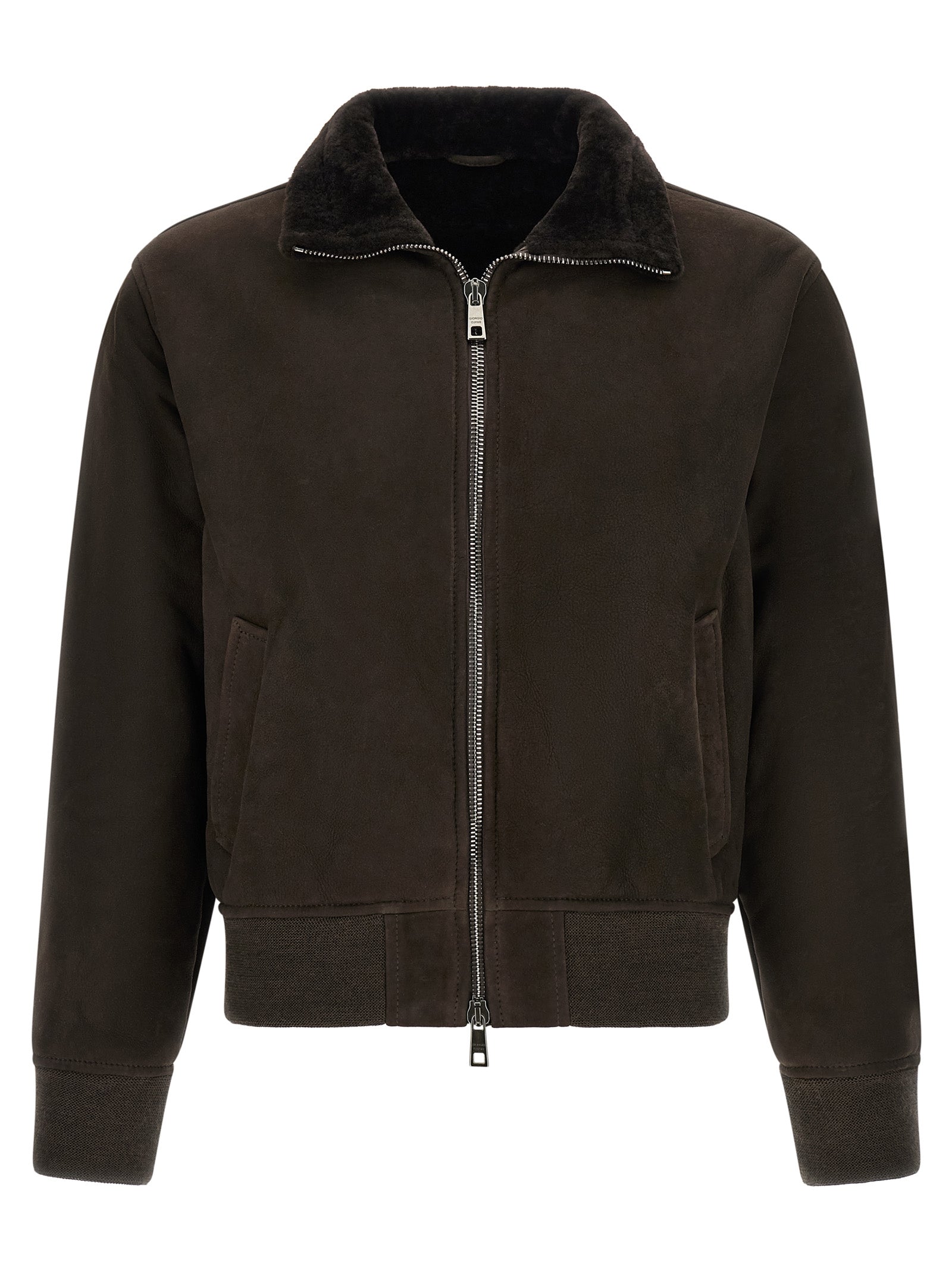 Bomber Jacket by GIORGIO BRATO for men in suede lambskin leather brown presents a effortlessly chic silhouette, showcasing a sophisticated and premium for a truly effortlessly chic finish.