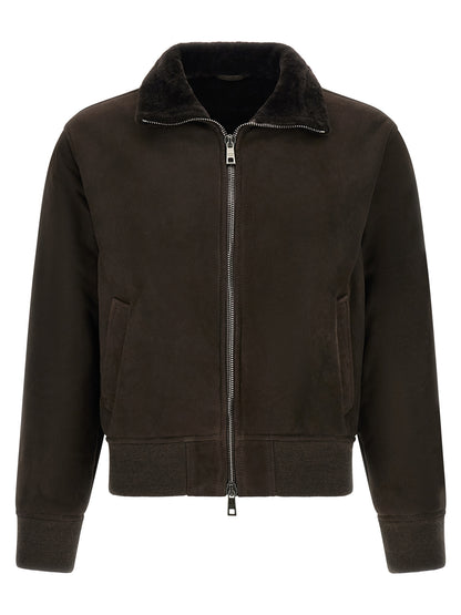 Bomber Jacket by GIORGIO BRATO for men in suede lambskin leather brown presents a effortlessly chic silhouette, showcasing a sophisticated and premium for a truly effortlessly chic finish.