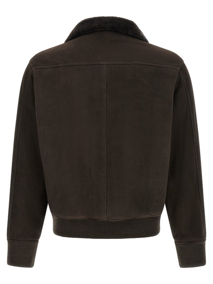 Bomber Jacket by GIORGIO BRATO for men in suede lambskin leather brown showcases a bohemian silhouette, artfully detailed with a bohemian and signature for a truly bohemian finish.