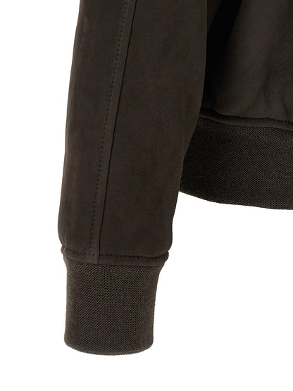 Bomber Jacket by GIORGIO BRATO for men in suede lambskin leather brown features a city-ready silhouette, detailed with and a city-ready .