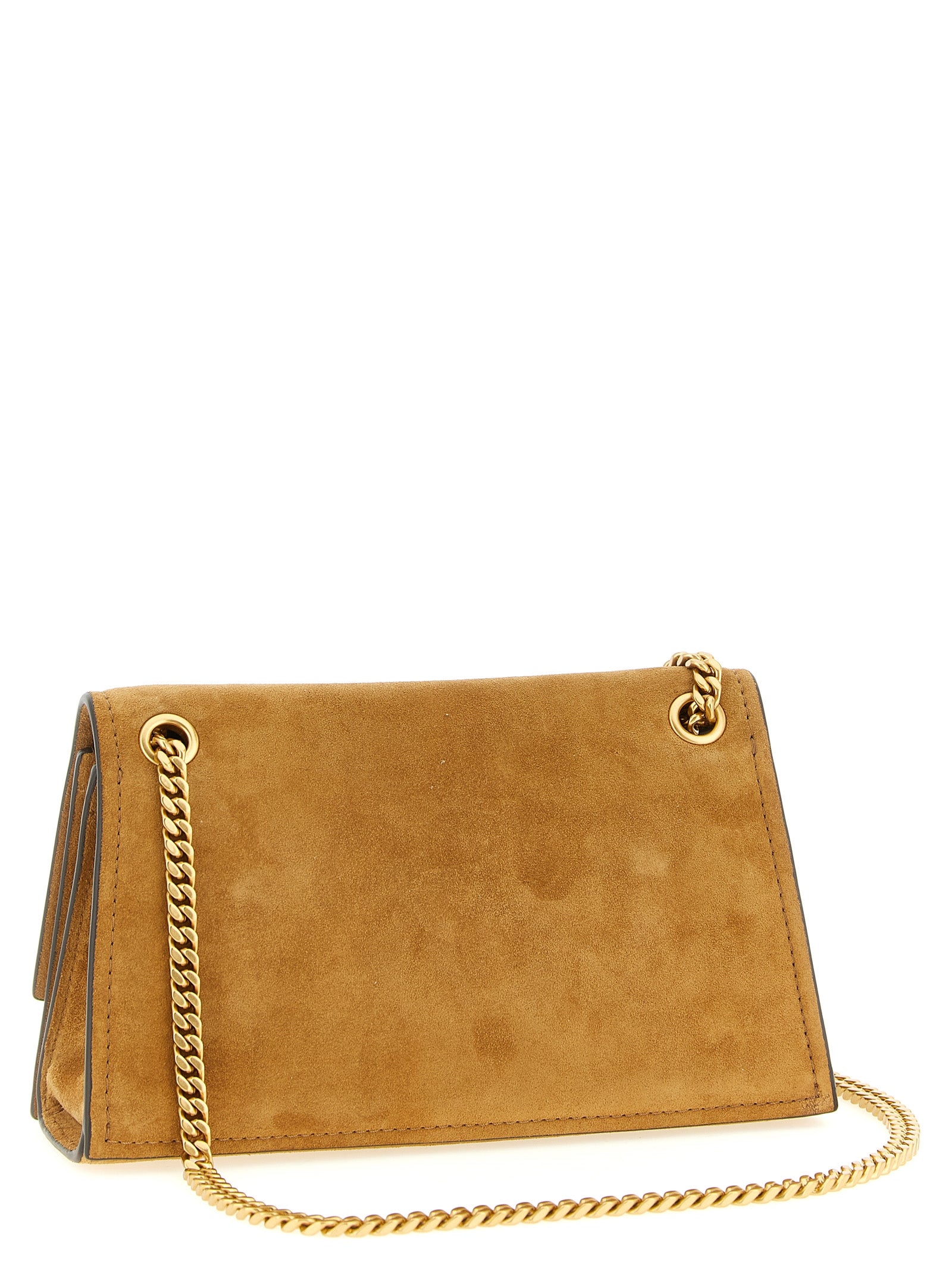 Mini Shoulder Bag by Tory Burch for women in suede calfskin leather brown & gold features a effortless chic silhouette with a secure , ample , and versatile shoulder-strap for a effortless chic finish.