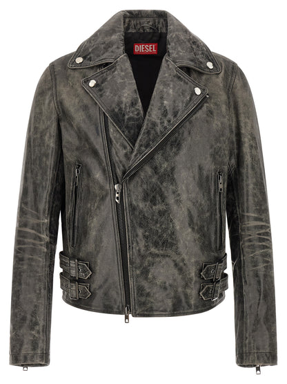 This Jacket by Diesel for men in bos taurus cowhide leather gray showcases a magnificent silhouette, meticulously crafted with a distinctive and functional for a magnificent finish.