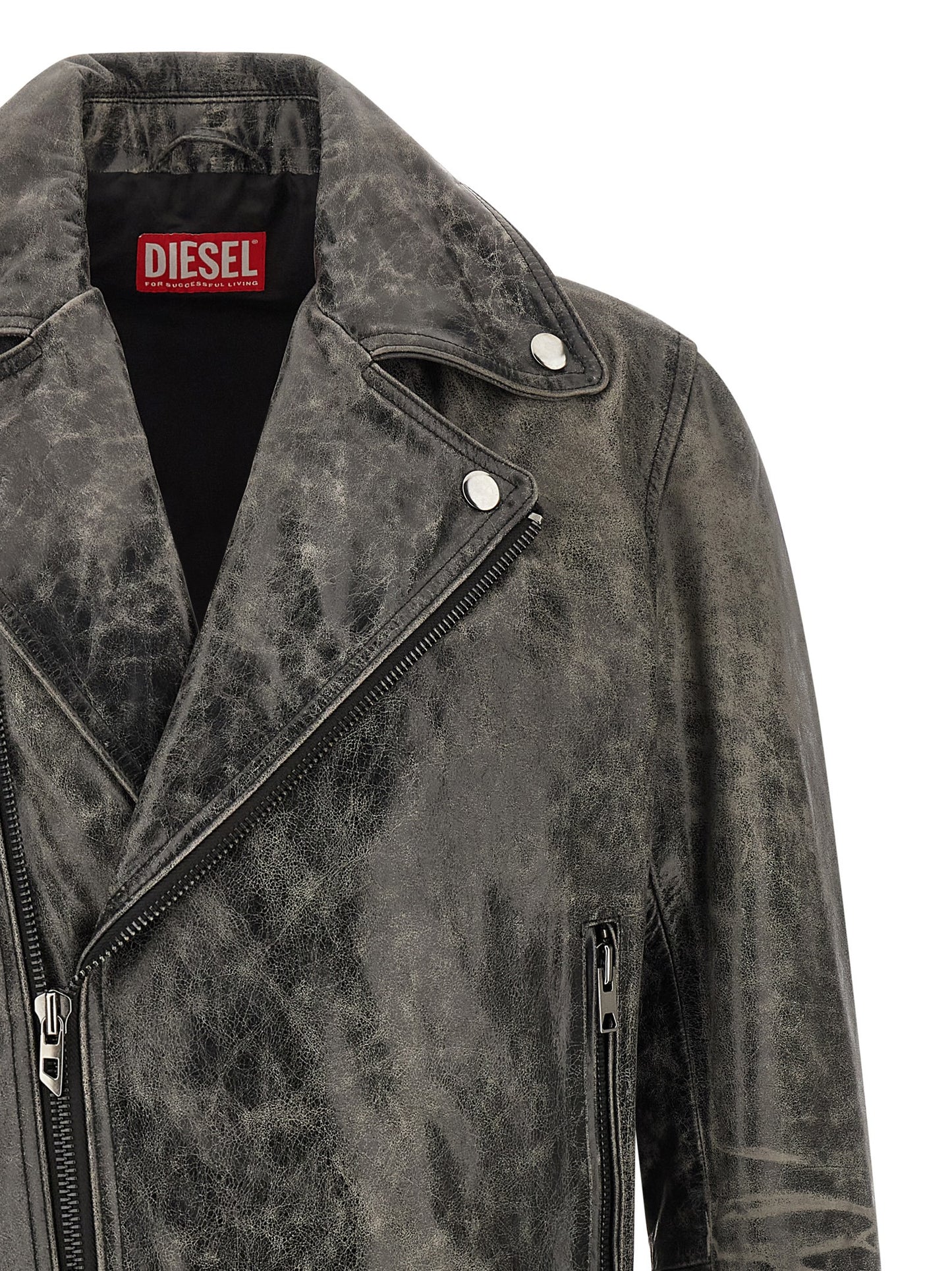 Jacket by Diesel for men in bos taurus cowhide leather gray presents a impeccable silhouette, showcasing distinct and a impeccable for a sophisticated finish.