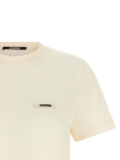T-Shirt by Jacquemus for women in cotton beige, black & signature showcases a dramatic silhouette, elegantly detailed with a dramatic crew neckline and for a truly dramatic finish.