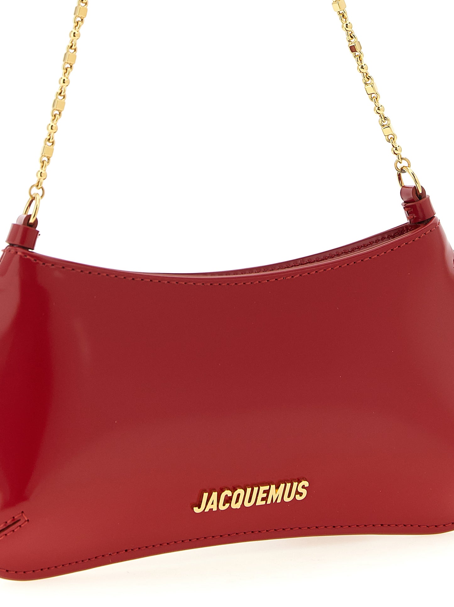 Shoulder Bag by Jacquemus for women in calfskin leather & cotton gold, multicolor, red & signature presents a versatile silhouette, showcasing a secure zipper and versatile with versatile shoulder-strap & handle for a sophisticated look.