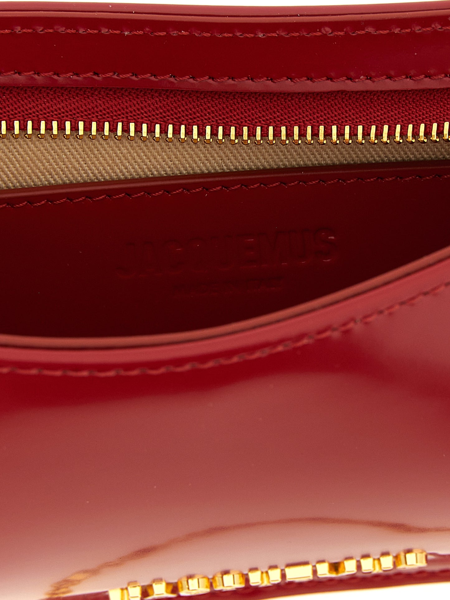 Shoulder Bag by Jacquemus for women in calfskin leather & cotton gold, multicolor, red & signature features a effortless sophistication silhouette, secured by a zipper with ample and versatile shoulder-strap & handle for a effortless sophistication finish.