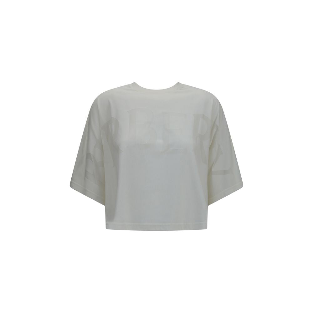 T-Shirt by Burberry for women in cotton white & print showcases a chic silhouette, artfully detailed with a chic crew neckline and for a chic finish.