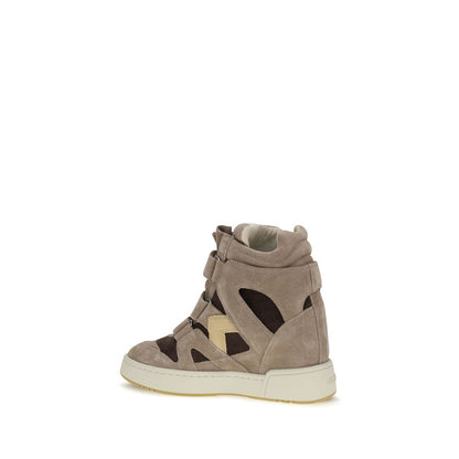 Sneakers by Isabel Marant for women in bos taurus calf suede leather beige & blue features a chic design, perfectly showcasing the chic high-top style of this Women's High Top Bos Taurus Calf Suede Leather Sneakers.