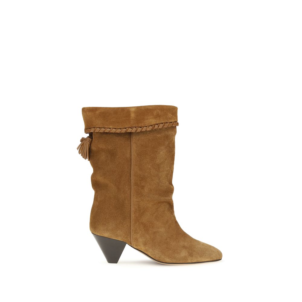 Flat Boots by Isabel Marant for women in bos taurus suede calfskin leather brown features an high-performance silhouette, showcasing the sophisticated design of the Women's Bos Taurus Suede Calfskin Leather Flat Boots with a flat and a refined pointed toe style.