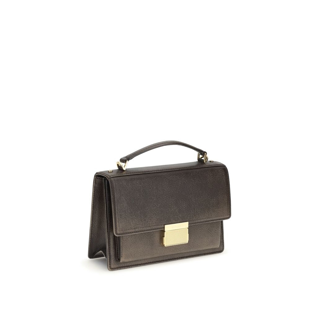 This Flap Handbag by Golden Goose for women in bos taurus calf leather and brown & gold presents a sculptural silhouette featuring a secure flap, ample external-pockets, and versatile shoulder-strap & handle for a sculptural finish.