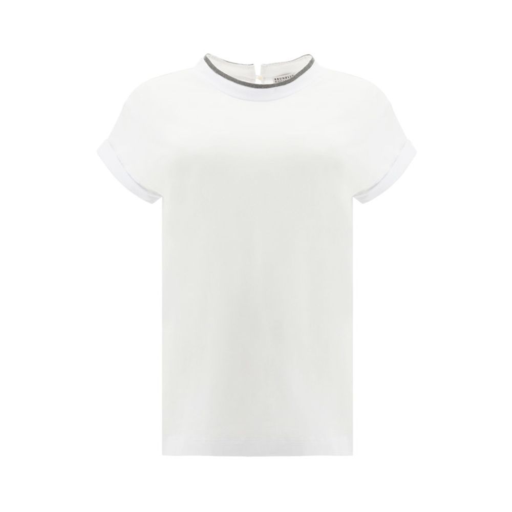 T-Shirt by Brunello Cucinelli for women in stretch cotton white features an on trend silhouette, perfectly showcasing a on trend and keyhole neckline for an elevated aesthetic.