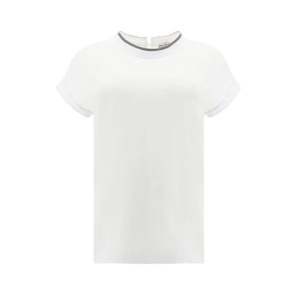 T-Shirt by Brunello Cucinelli for women in stretch cotton white features an on trend silhouette, perfectly showcasing a on trend and keyhole neckline for an elevated aesthetic.