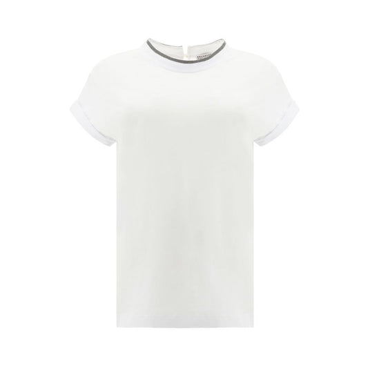 T-Shirt by Brunello Cucinelli for women in stretch cotton white features an on trend silhouette, perfectly showcasing a on trend and keyhole neckline for an elevated aesthetic.