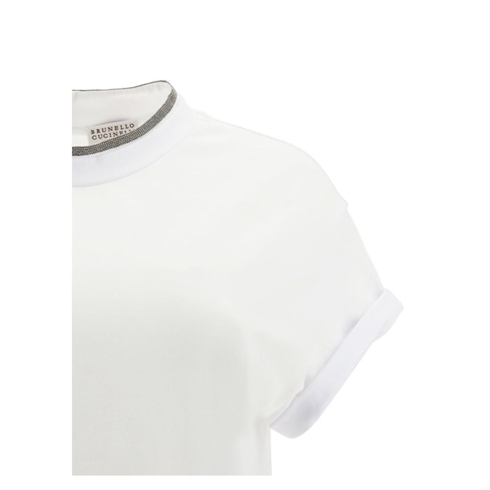 T-Shirt by Brunello Cucinelli for women in stretch cotton white features a plush silhouette, showcasing a sophisticated keyhole neckline and for a truly plush finish.