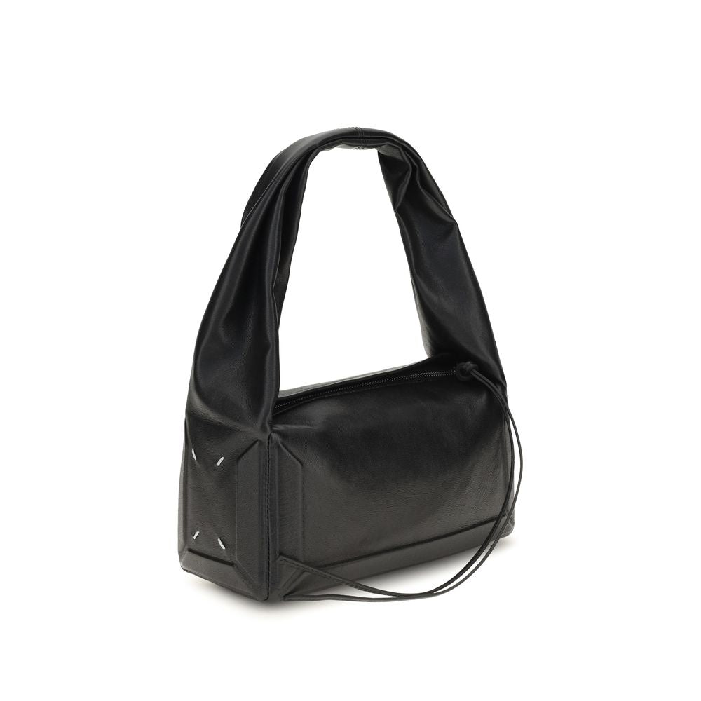 Small East West Shoulder Bag by Maison Margiela for women in leather black, white & signature features an effortlessly chic silhouette with a secure zipper, ample , and versatile shoulder-strap for effortlessly chic everyday luxury.