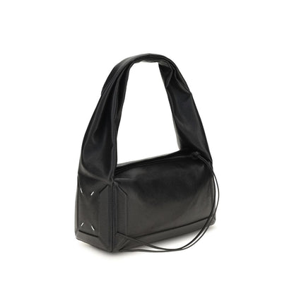 Small East West Shoulder Bag by Maison Margiela for women in leather black, white & signature features an effortlessly chic silhouette with a secure zipper, ample , and versatile shoulder-strap for effortlessly chic everyday luxury.