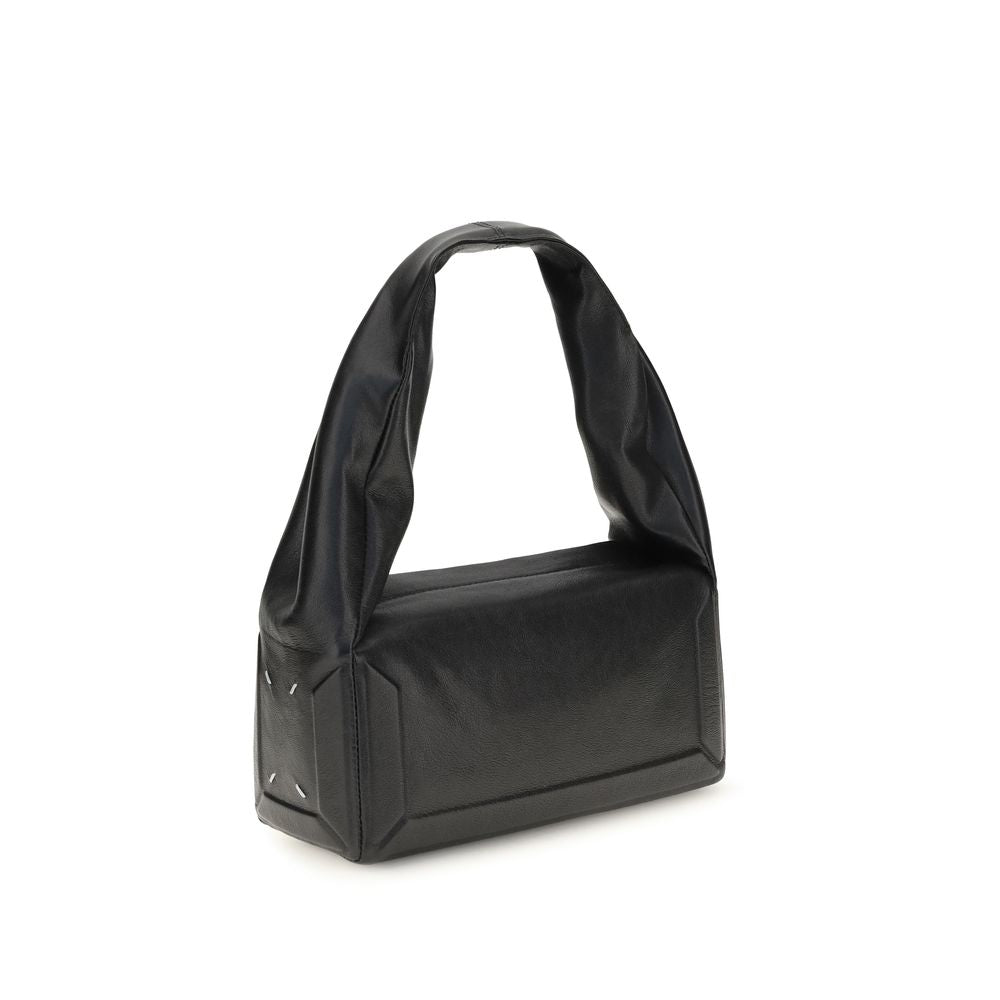 Small East West Shoulder Bag by Maison Margiela for women in leather black, white & signature presents a versatile silhouette, showcasing a secure zipper and versatile with versatile shoulder-strap for a sophisticated look.