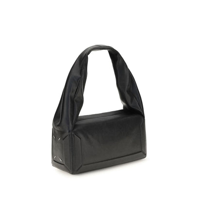 Small East West Shoulder Bag by Maison Margiela for women in leather black, white & signature presents a versatile silhouette, showcasing a secure zipper and versatile with versatile shoulder-strap for a sophisticated look.