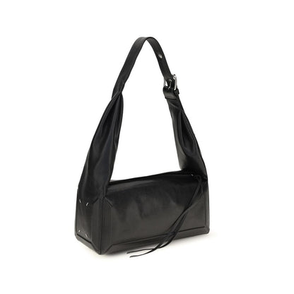Medium East West Shoulder Bowling Bag by Maison Margiela for women in leather black, white & signature features a effortless sophistication silhouette, secured by a zipper with ample and versatile shoulder-strap for a effortless sophistication finish.