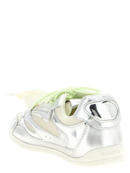 Athletic Sneakers PINKO women polyester polyurethane leather & mesh silver featuring a avant-garde Women's Athletic Polyester Polyurethane Leather & Mesh Sneakers design with a avant-garde athletic style for a refined finish.