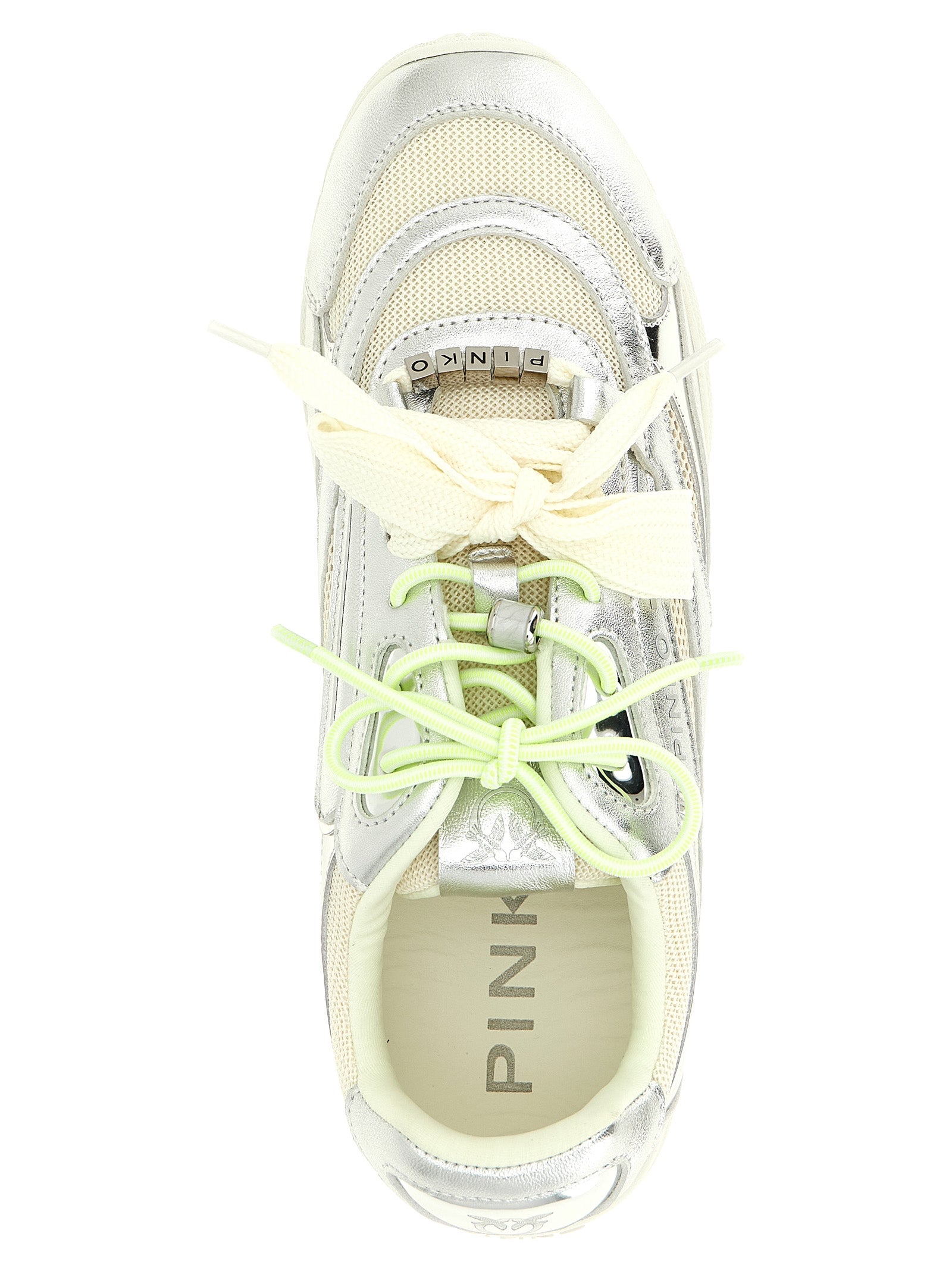 Athletic Sneakers by PINKO for women in polyester polyurethane leather & mesh silver showcases an impeccable silhouette, defined by an impeccable athletic style design that perfectly captures the essence of the Women's Athletic Polyester Polyurethane Leather & Mesh Sneakers.