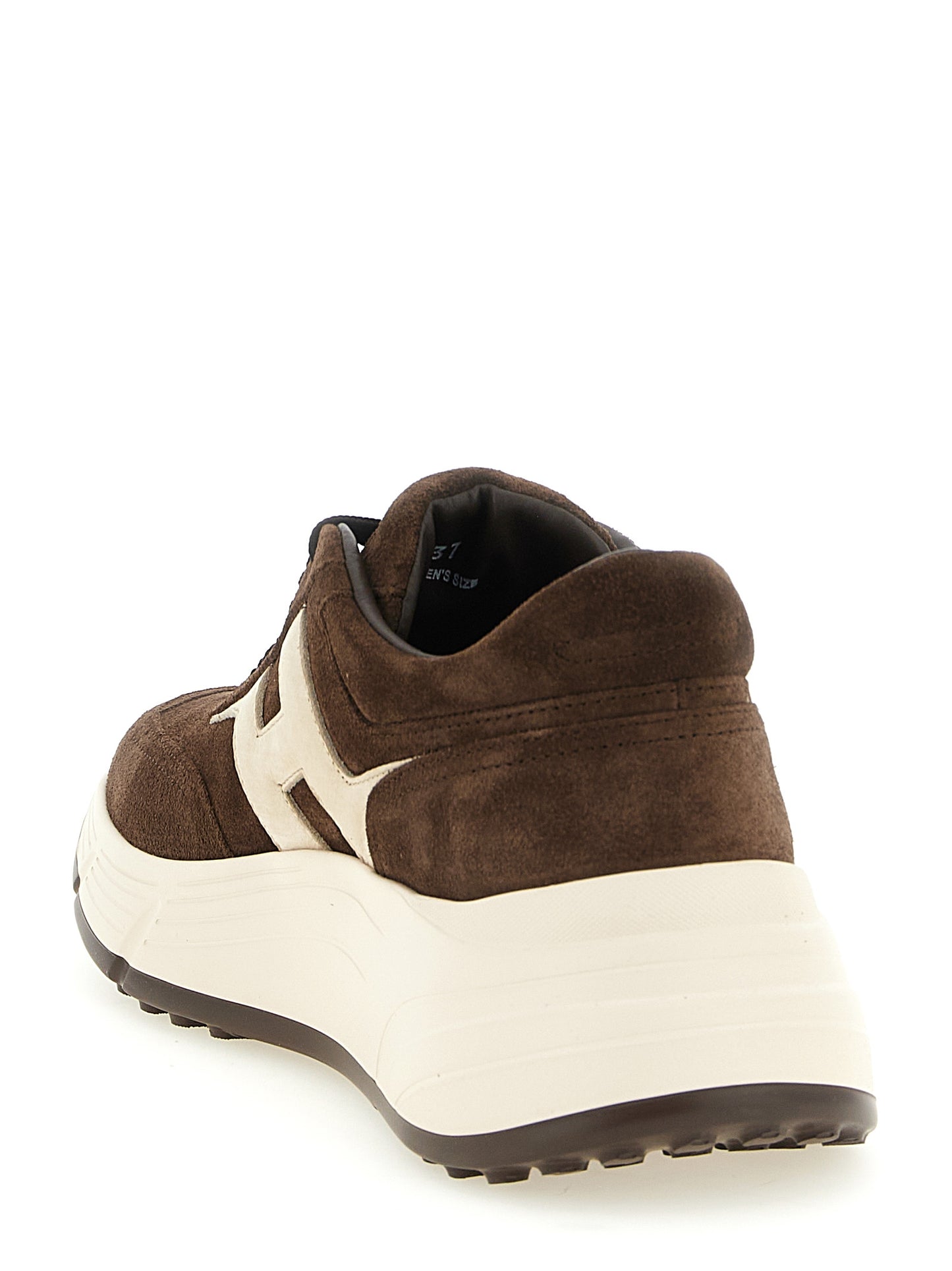 Athletic Sneakers by Hogan for women in nubuck bos taurus calfskin suede leather brown & cream features an effortless chic silhouette, showcasing the signature athletic style of the Women's Athletic Nubuck Bos Taurus Calfskin Suede Leather Sneakers collection with a truly effortless chic finish.