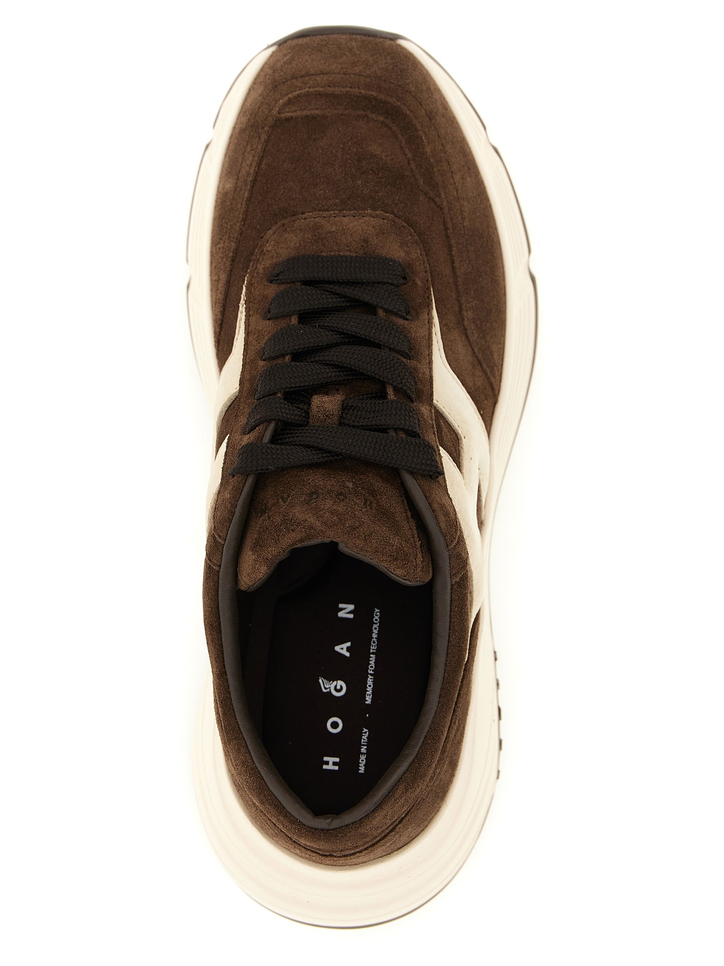 Athletic Sneakers by Hogan for women in nubuck bos taurus calfskin suede leather brown & cream showcases an impeccable silhouette, defined by an impeccable athletic style design that perfectly captures the essence of the Women's Athletic Nubuck Bos Taurus Calfskin Suede Leather Sneakers.