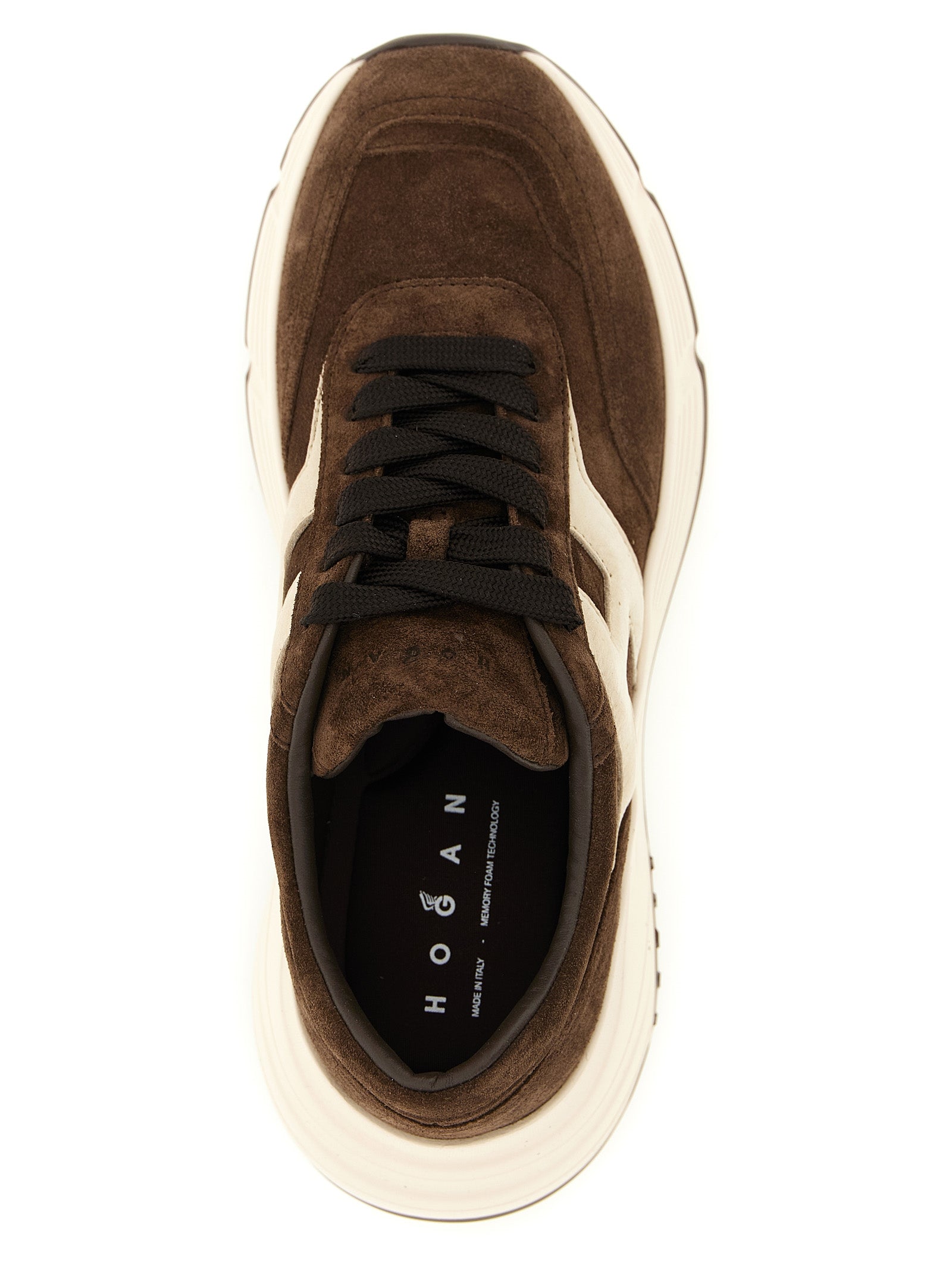 Athletic Sneakers by Hogan for women in nubuck bos taurus calfskin suede leather brown & cream showcases an impeccable silhouette, defined by an impeccable athletic style design that perfectly captures the essence of the Women's Athletic Nubuck Bos Taurus Calfskin Suede Leather Sneakers.