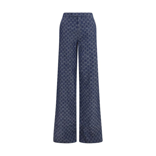Casual Pants by Gucci for women in denim cotton blue & jacquard features an refined tailoring silhouette, showcasing a premium regular-fit with a and long cut for a refined tailoring look.