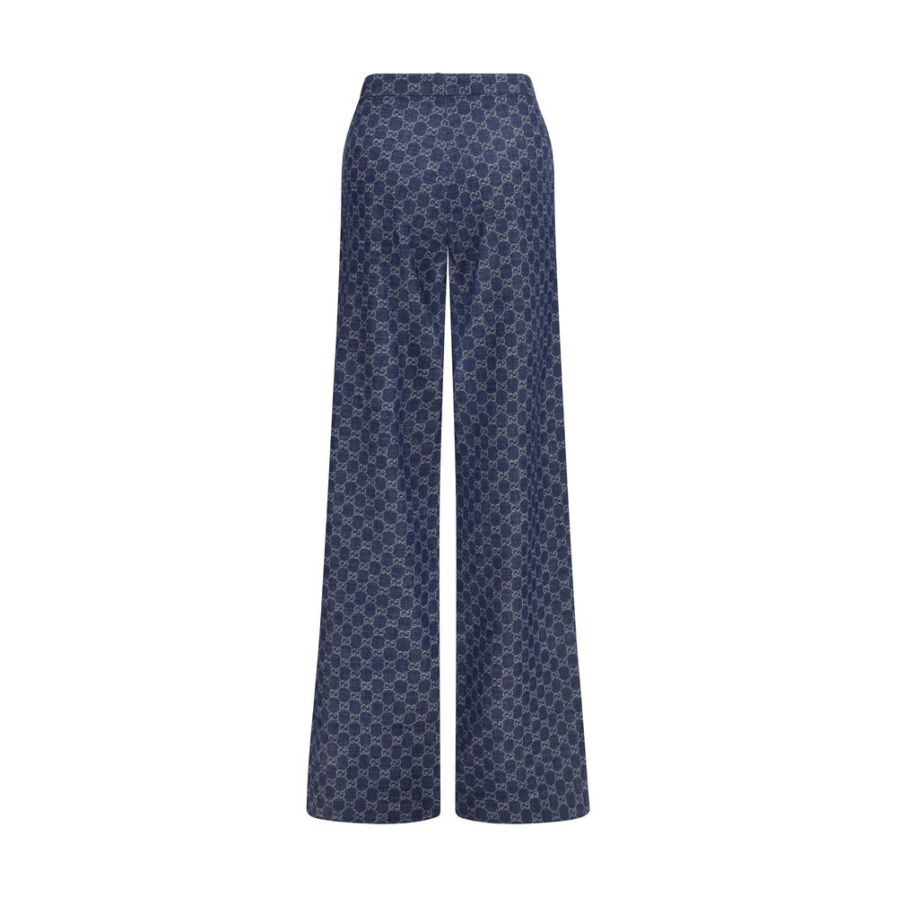 Casual Pants by Gucci for women in denim cotton blue & jacquard features a refined silhouette with a refined regular-fit, defined by a and a refined long for a refined finish.