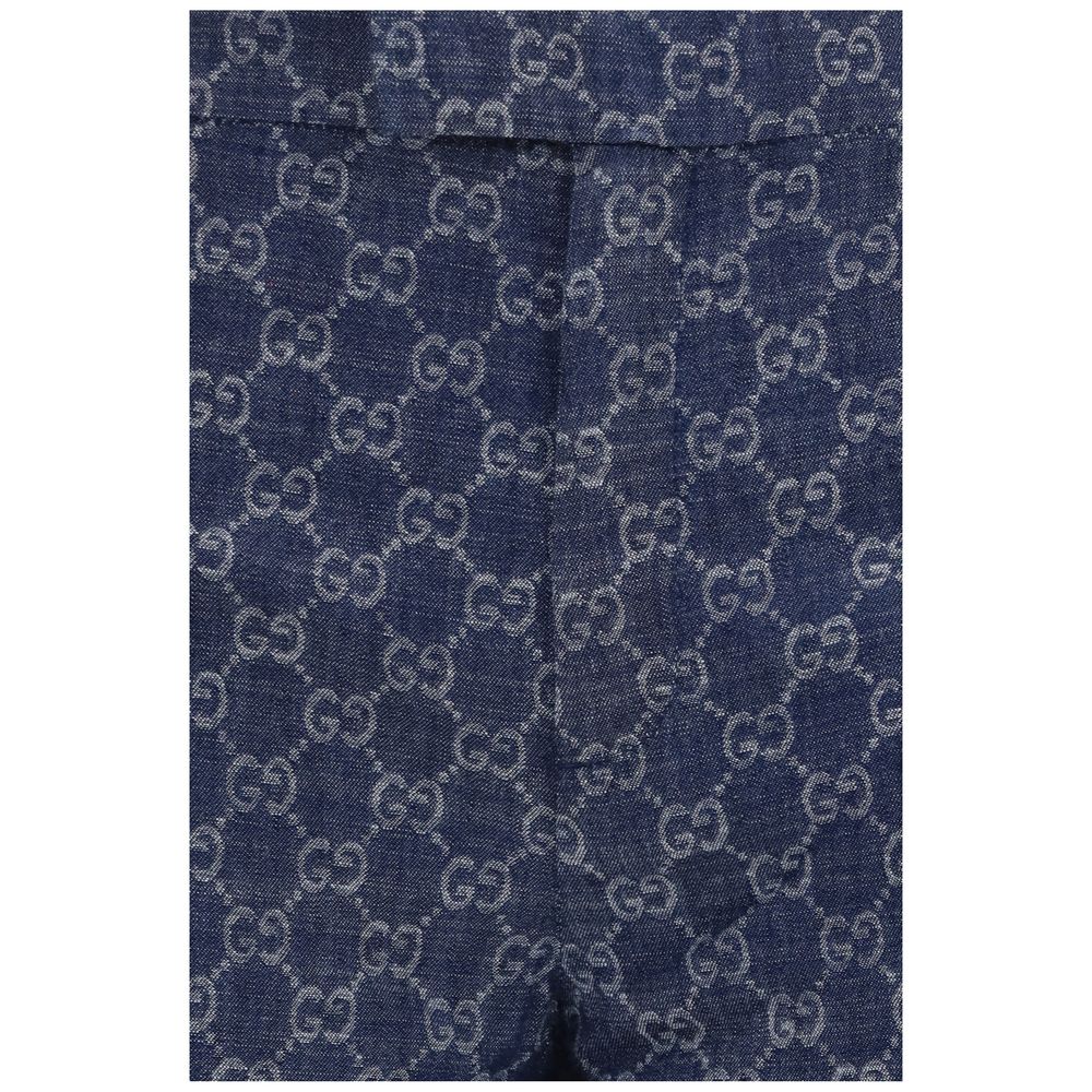 Casual Pants by Gucci for women in denim cotton blue & jacquard presents a refined pantology silhouette, artfully defined by a refined pantology regular-fit, long, and a sophisticated .