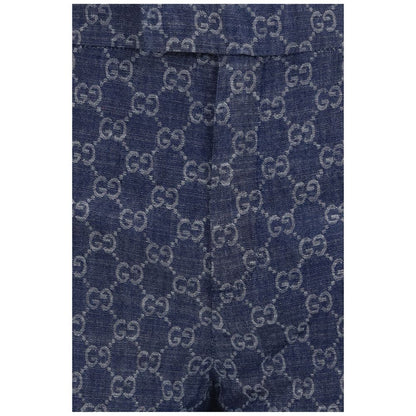 Casual Pants by Gucci for women in denim cotton blue & jacquard presents a refined pantology silhouette, artfully defined by a refined pantology regular-fit, long, and a sophisticated .