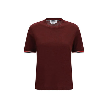 T-Shirt by Thom Browne for women in merino wool bordeaux features an on trend silhouette, perfectly showcasing a on trend short-sleeve and crew neckline for an elevated aesthetic.