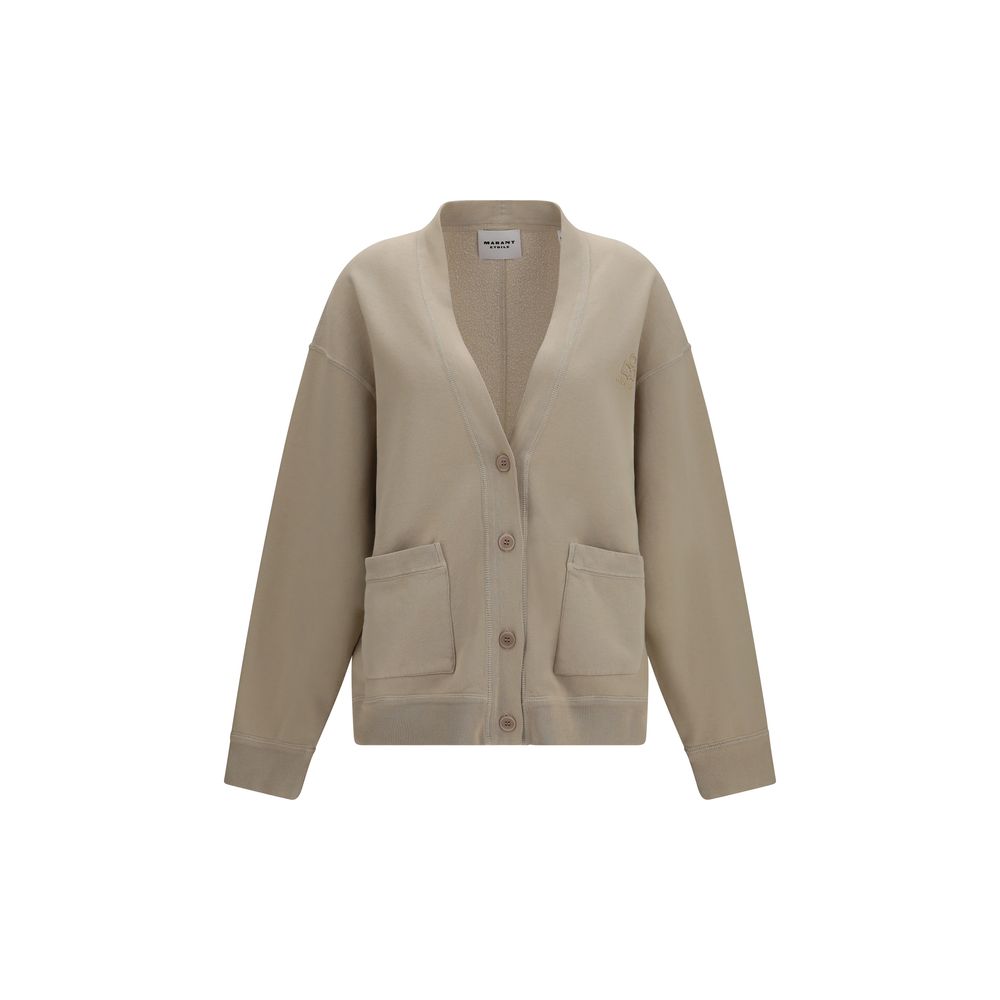 Cardigan by Isabel Marant Étoile for women in cotton polyester beige & toile showcases a luxurious silhouette, meticulously detailed with a sophisticated v-neck neckline and long-sleeve for a refined finish.
